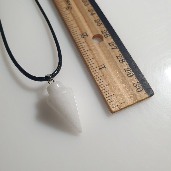 White Stone Pendant Pendulum Necklace On Black Cord Stylish Simple Design Spirit - Picture 4 of 6